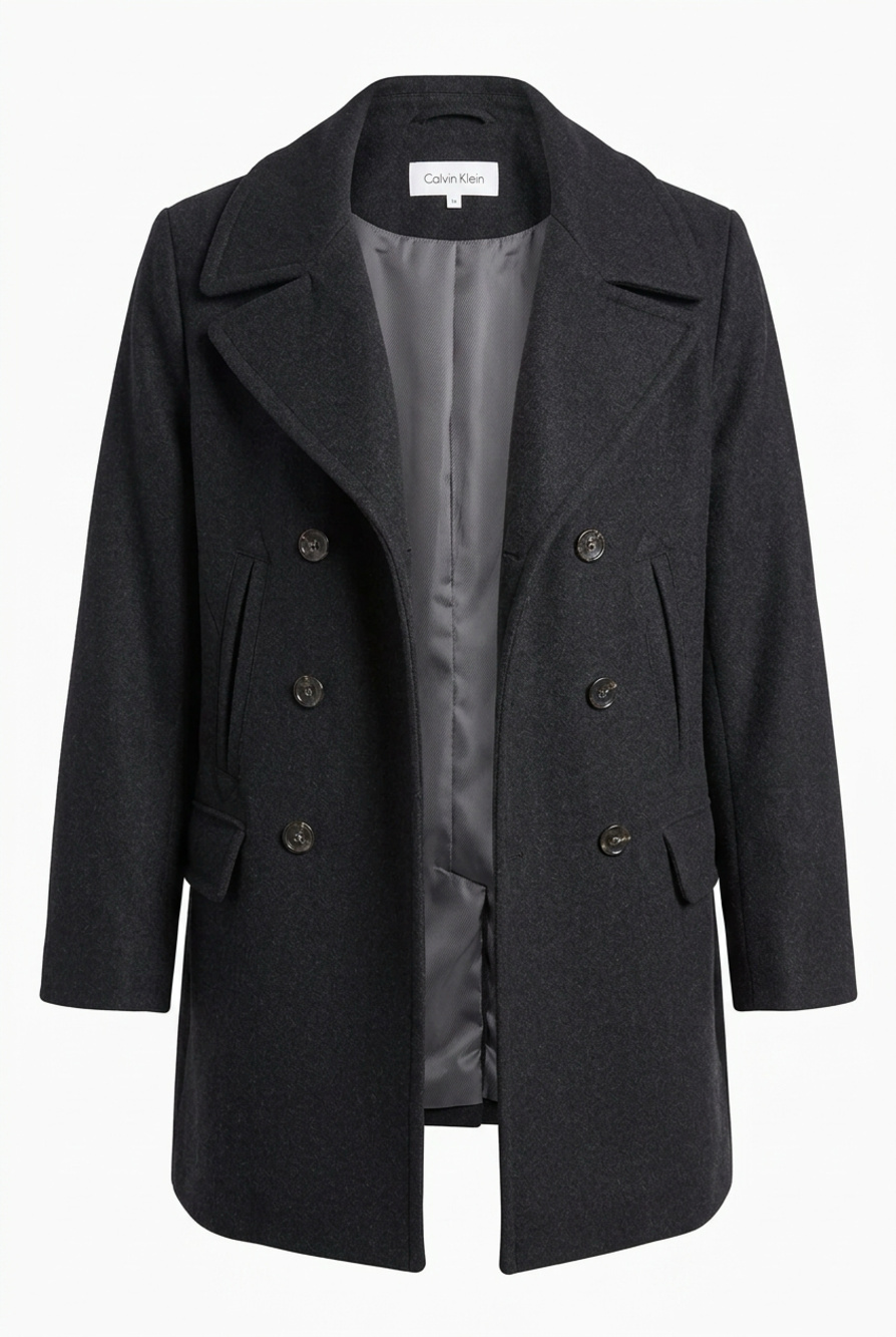 Calvin Klein Peacoat Wool Blend Double Breasted Black Size 16